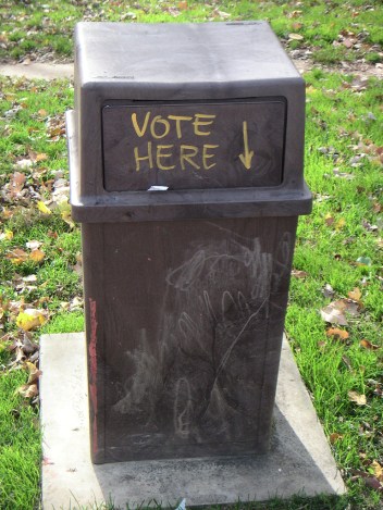 Unfortunately how many regard the utility of voting (Courtesty Daniel Lobo, Vote Here, Attribution 2.0 Generic (CC BY 2.0))